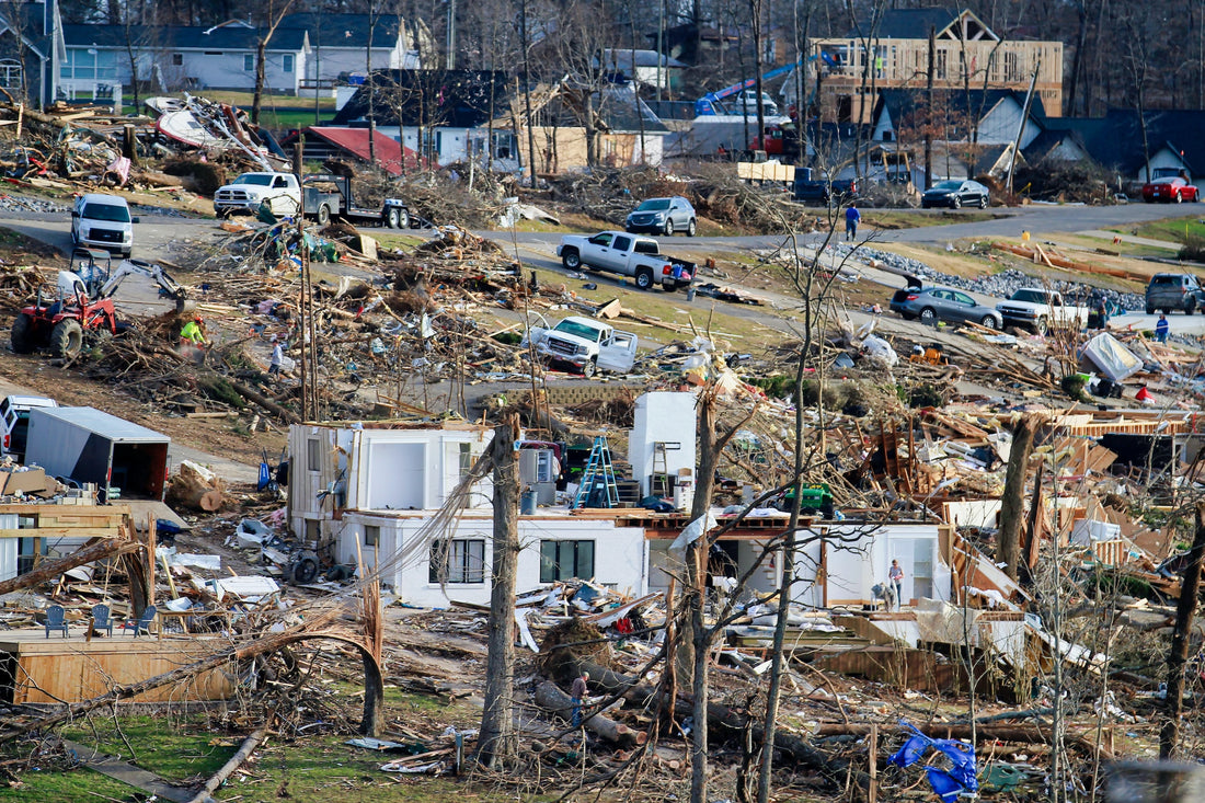 Image of a large wreckage that used to be a neighborhood