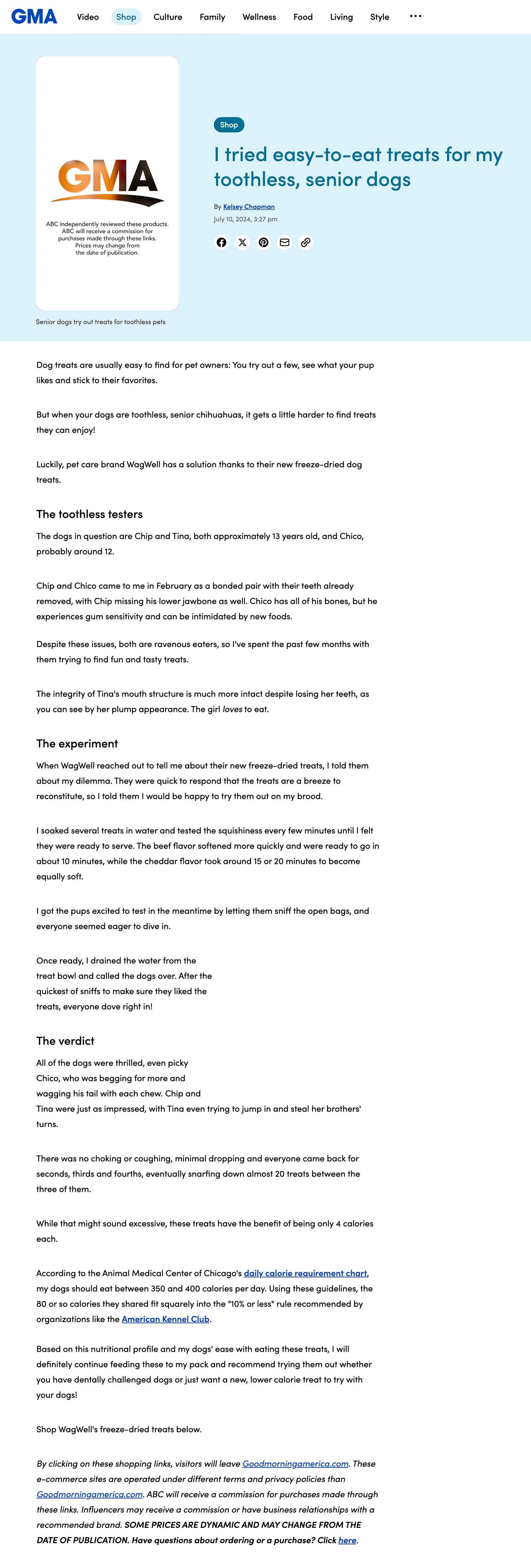 Good Morning America “easy-to-eat treats for my toothless, senior